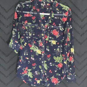 🎉DNA Couture Sheer Floral Button Down Blouse - Small - Roll Tab Sleeves